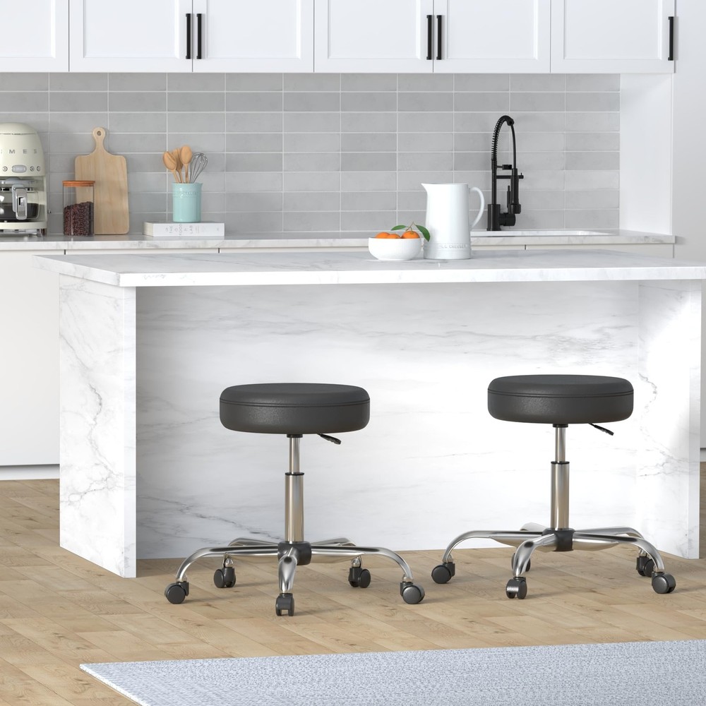 Amazon Basics Drafting Spa Bar Stool w/ Wheels, Height Adjustable Swivel, Black
