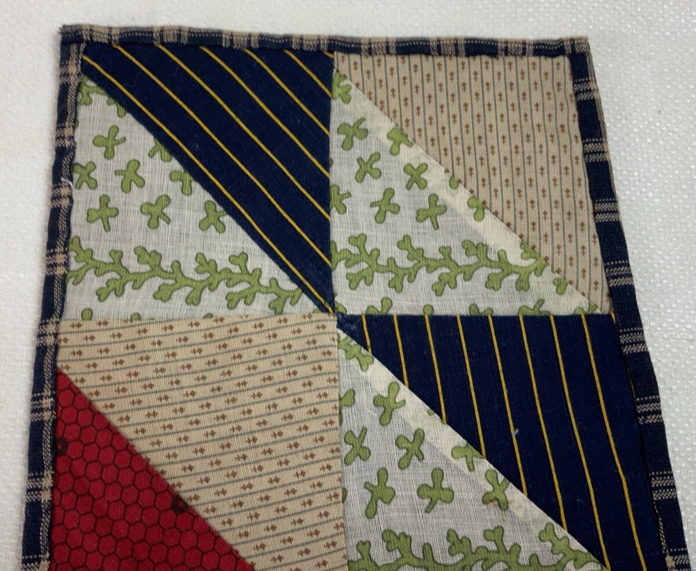 Antique Vintage Patchwork Small Doll Quilt Or Table Topper, 4 Patch W/ Triangles