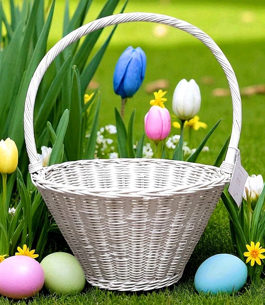 Pottery Barn White Wicker Easter Basket 12" NWT Large Easter Holiday Spring