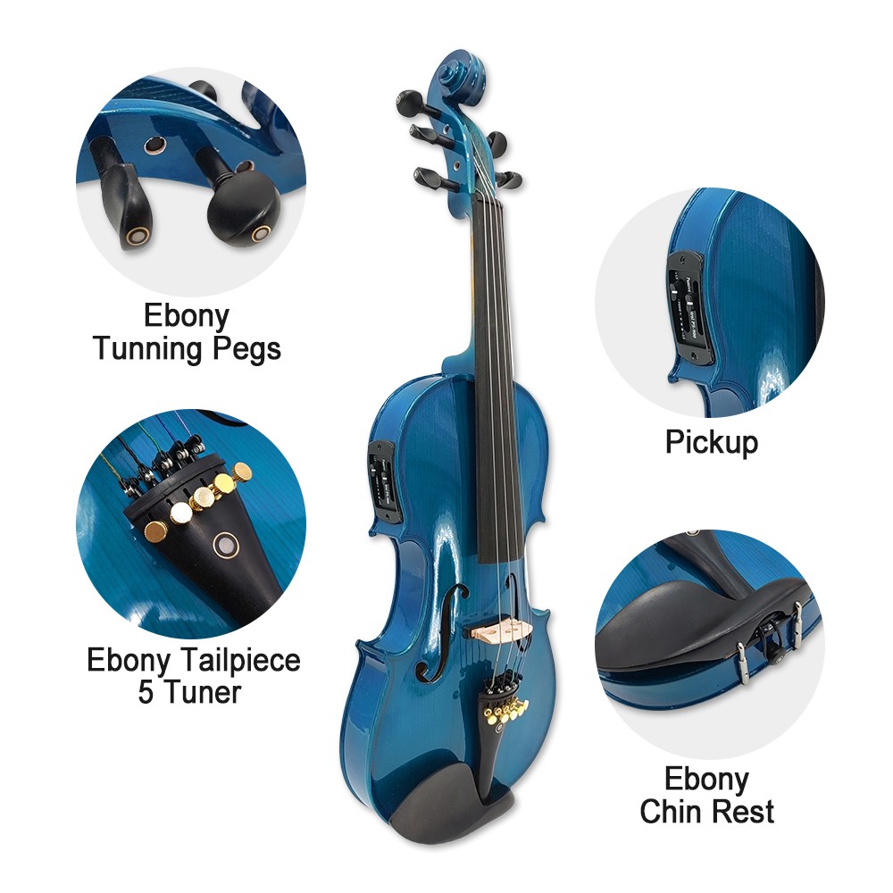 Electric Violin Blue 5 String 4/4 Full Size Maple Spruce Solid Violin Hand Made