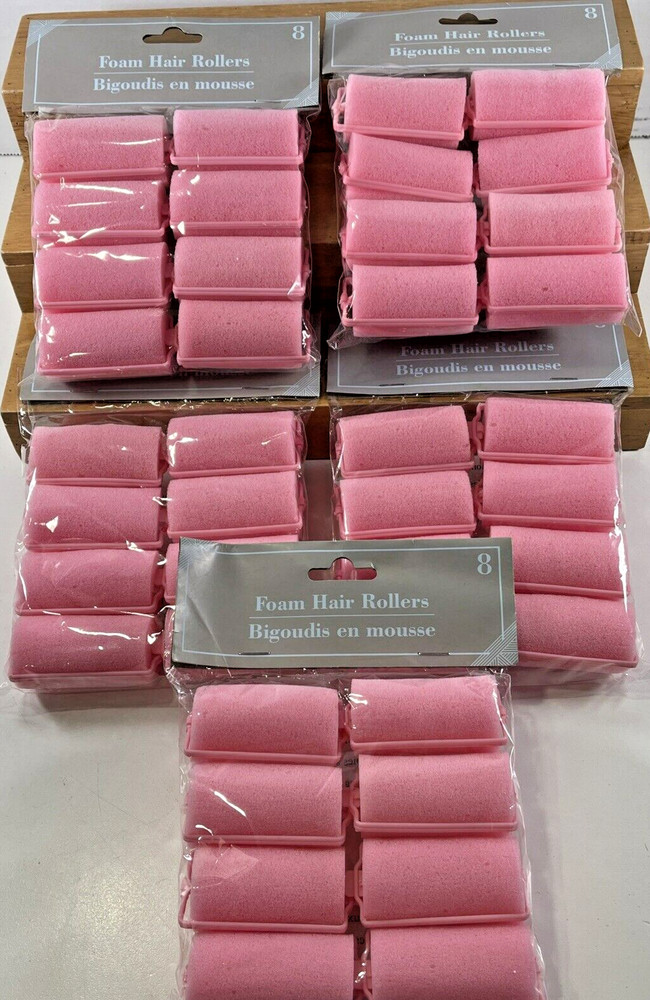 5X NEW SEALED 8 Pack Basic Solutions Pink 1" Foam Hair Rollers 40 Total