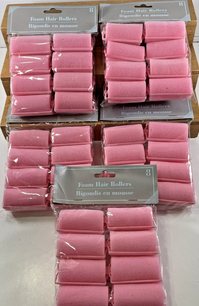 5X NEW SEALED 8 Pack Basic Solutions Pink 1" Foam Hair Rollers 40 Total