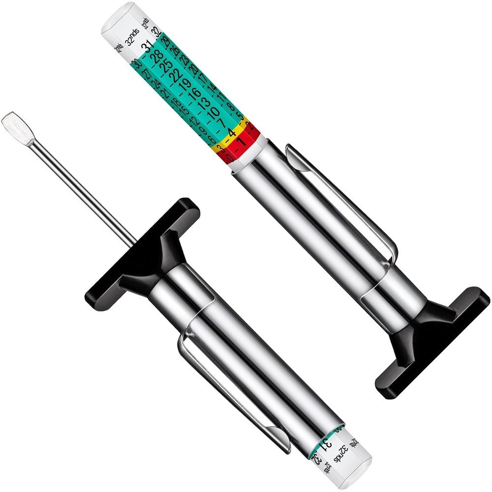 2-Pack Tire Tread Depth Gauge, Color Coded Gauge with