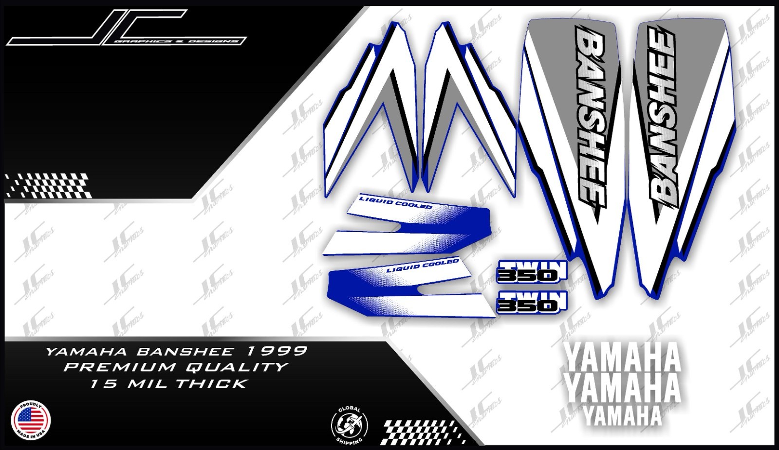 yamaha banshee full graphics decals kit 1999 for blue plastics