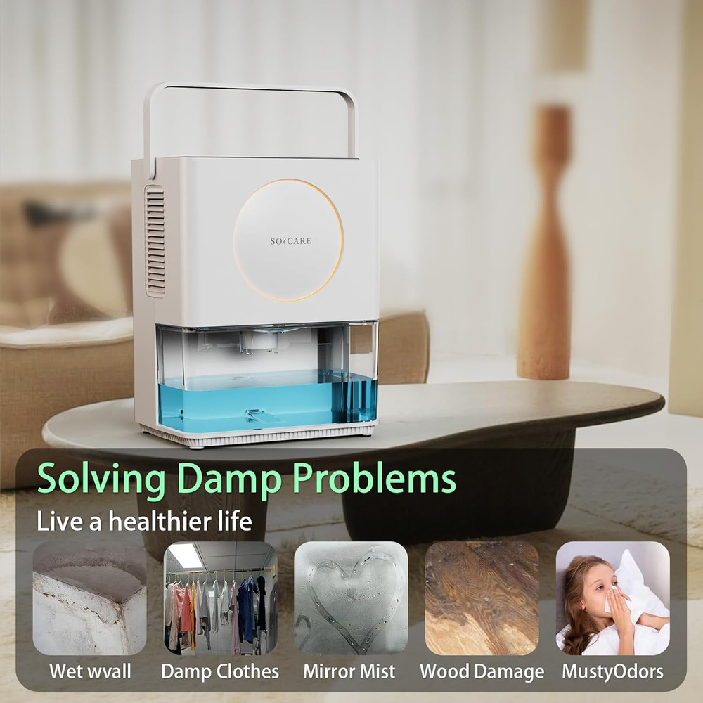 Compact 108 OZ Dehumidifier with HEPA Filter, Auto Off & Timer - White