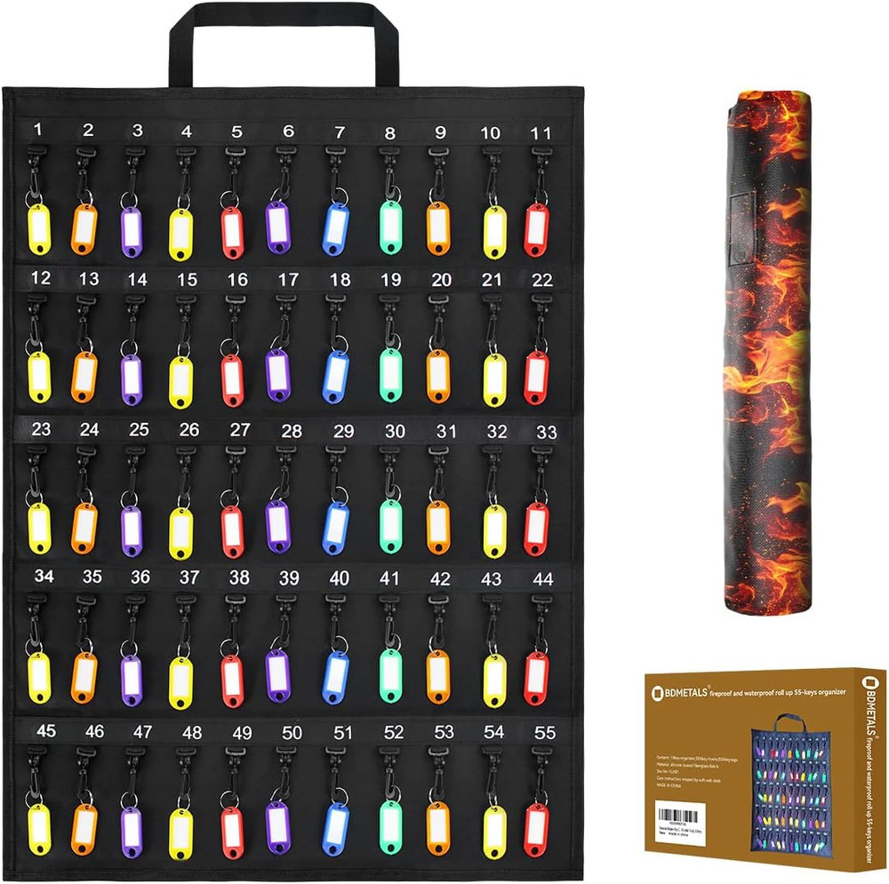 Rollable Portable Fireproof Water Proof Key Case - Compact 55-Key Storage for Ho
