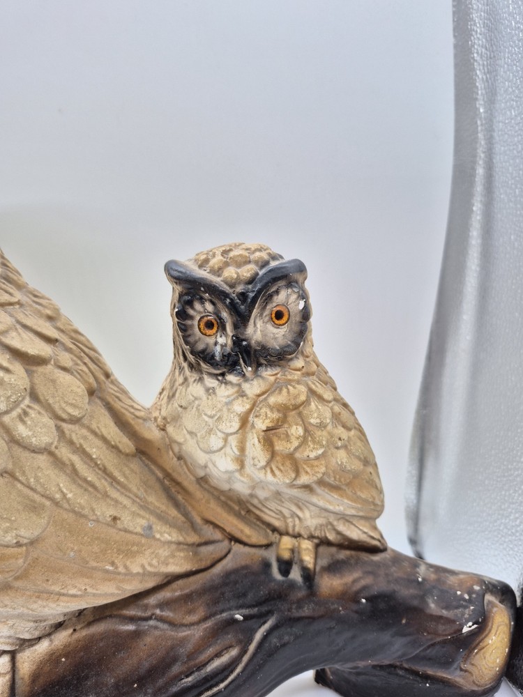 LARGE VINTAGE CHALKWARE OWL CLOCK