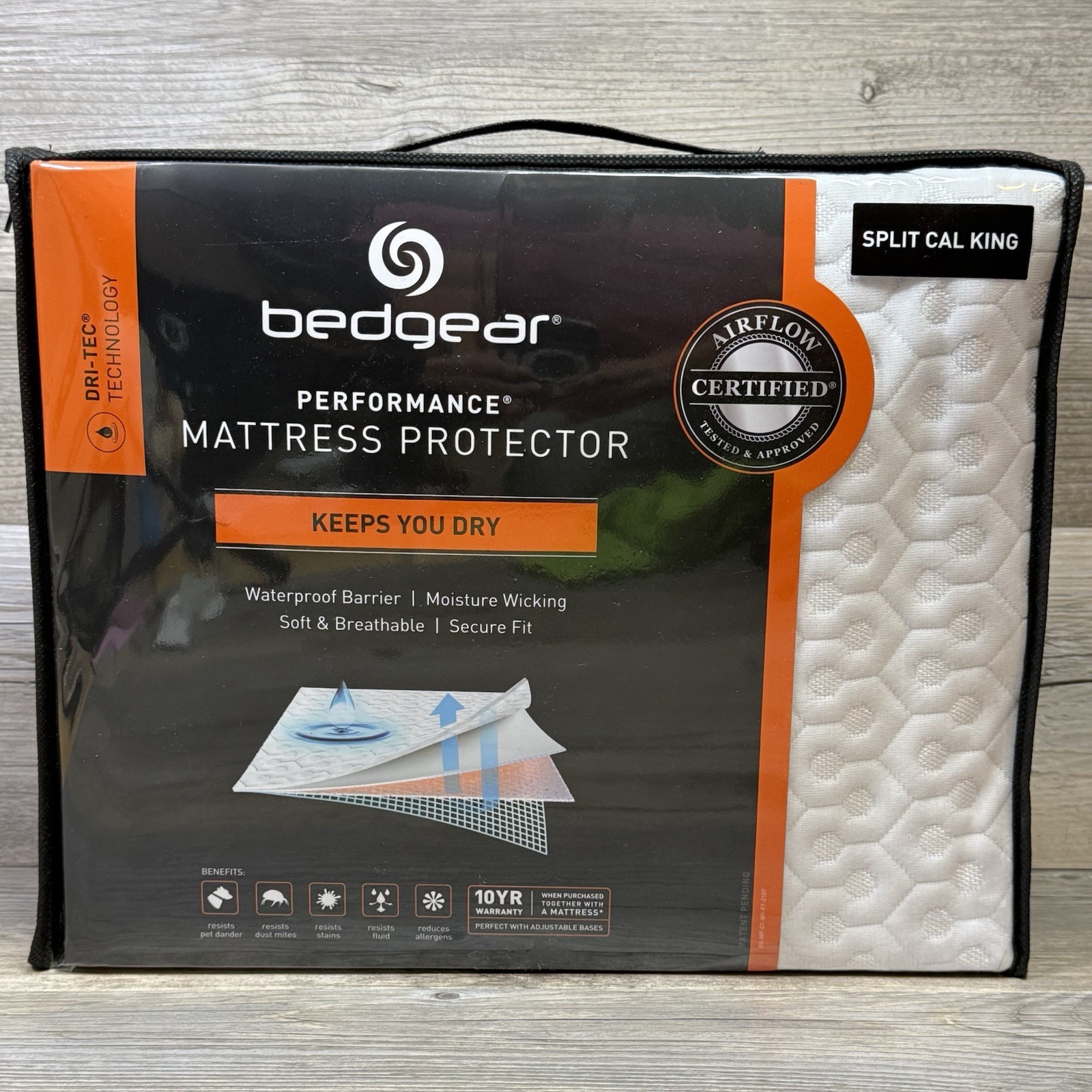 Bedgear Split Cal King Mattress Protector Dri-Tec Airflow Performance 36x84 in.