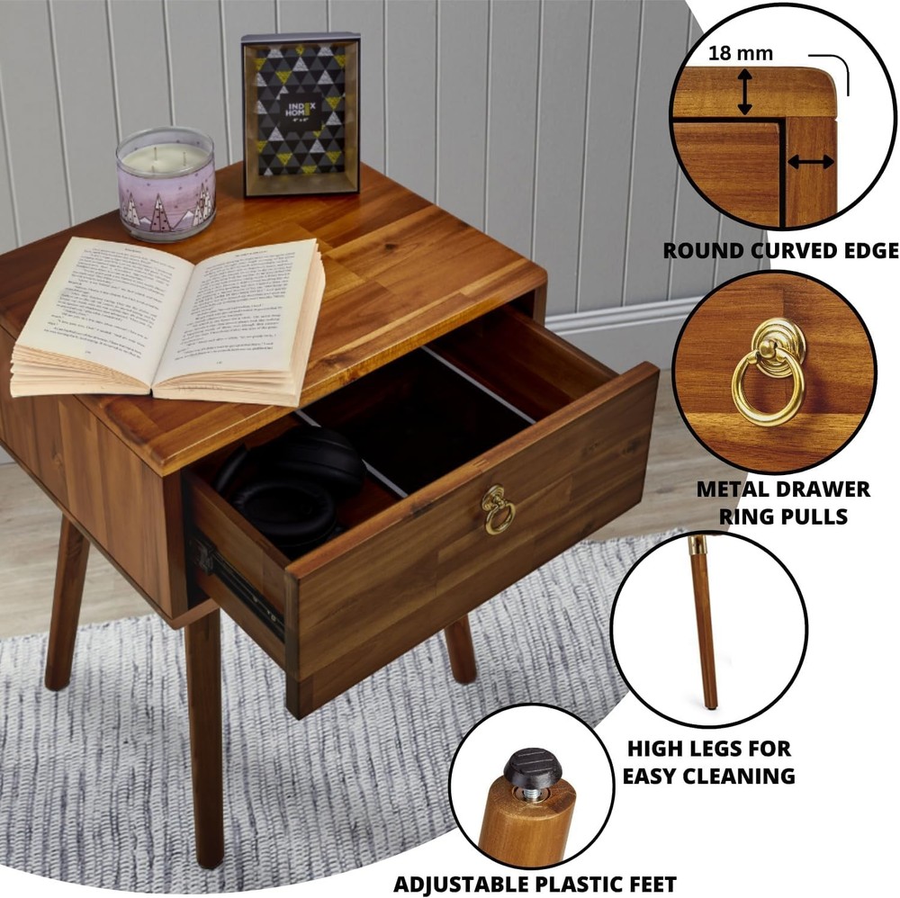 Bme Caden Solid Wood Nightstand/Side Table/End Table, Fully Assembled, with 1-Dr