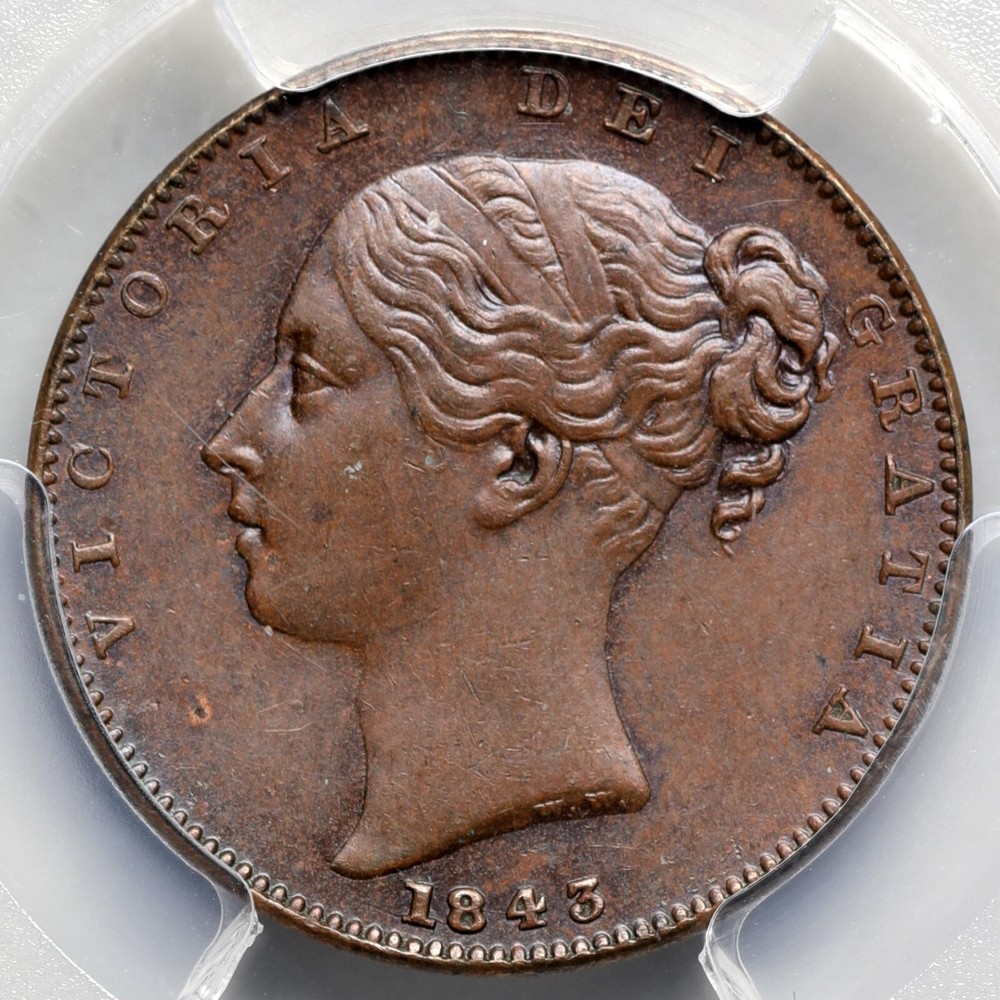 1843 Great Britain Farthing, PCGS MS62 BN