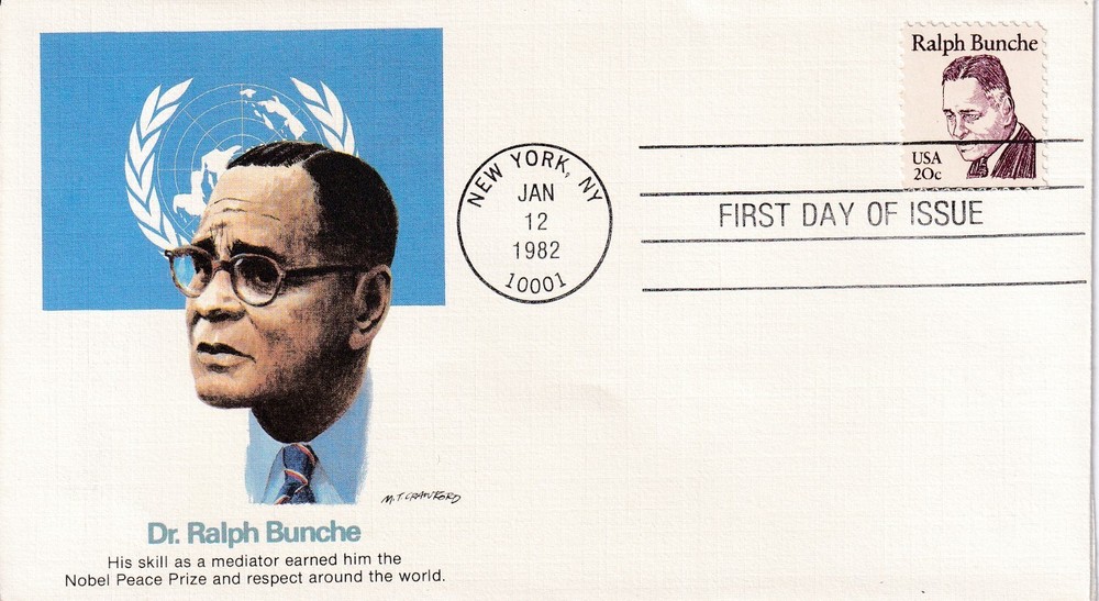 STAMP SCOTT 1860 "Ralph J. Bunche" 20 CENT 1982 FDC - A