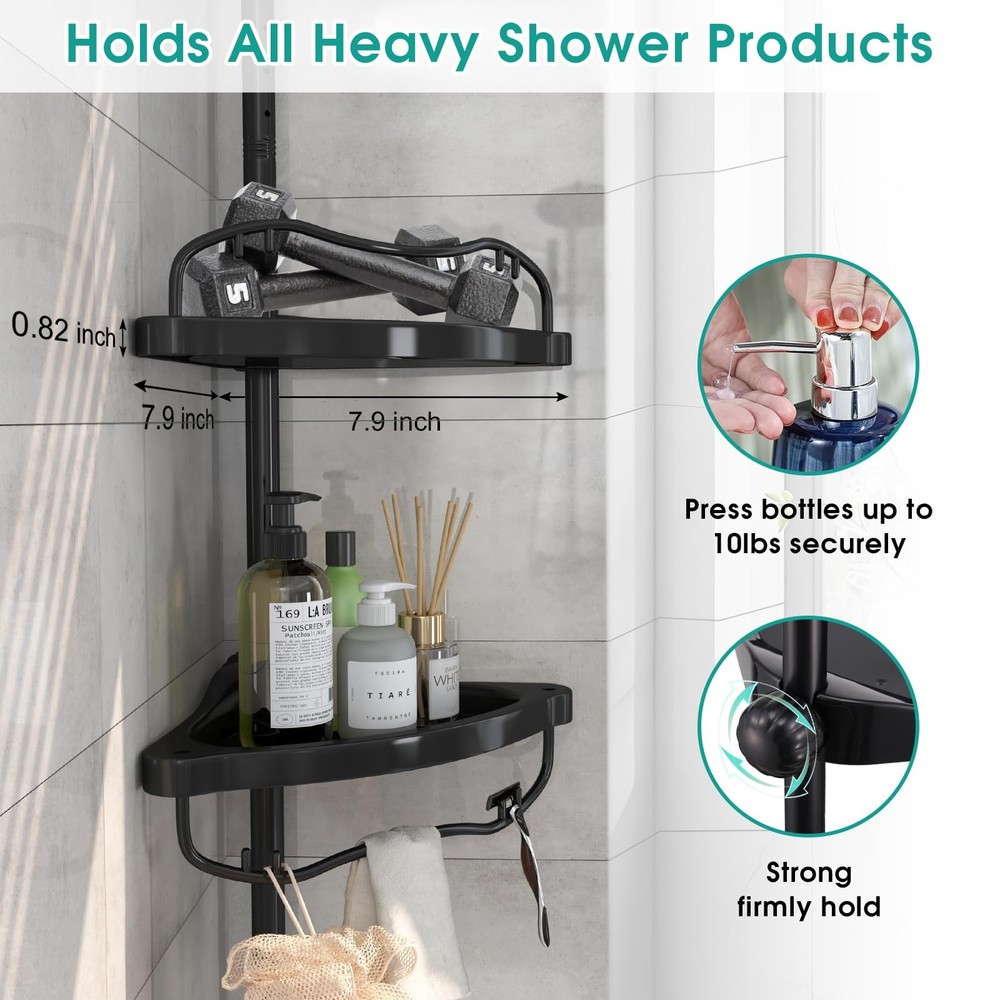 Corner Shower Caddy: Rustproof 125" Tension Inside Shower Organizer, Adjustab...