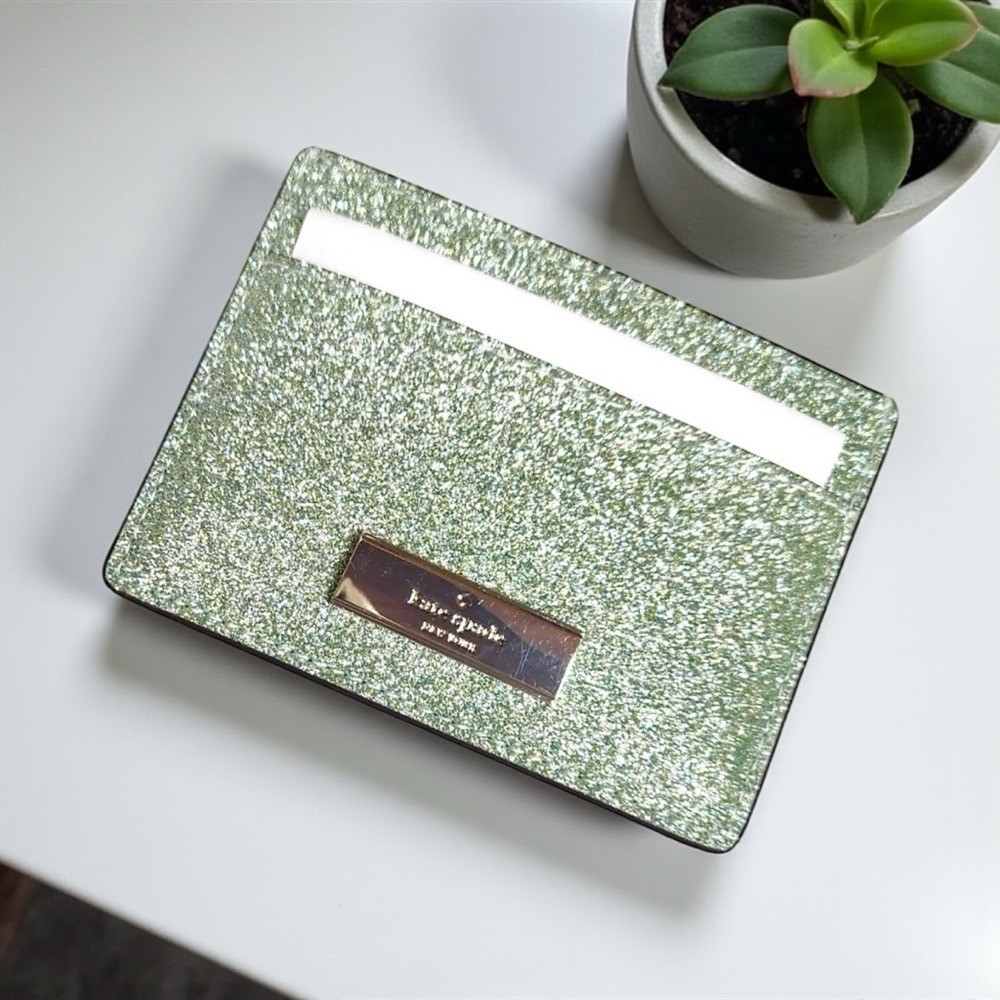 Kate Spade Kenzie Glitter Mixed MaterialsBoxed Small Slim Card Holder NWT NIB