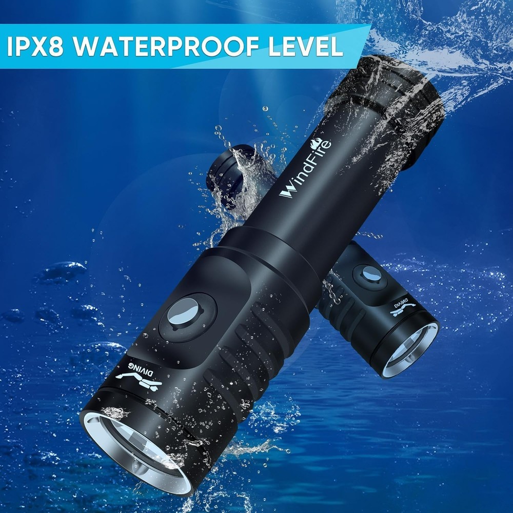Dive Light Scuba Diving Flashlight, Super Bright Rechargeable Waterproof Torch