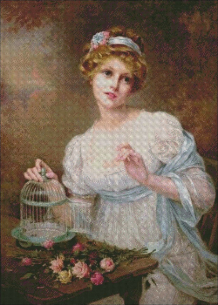 The Empty Birdcage-Counted Cross Stitch Pattern Needlework Chart DIY X Stitch