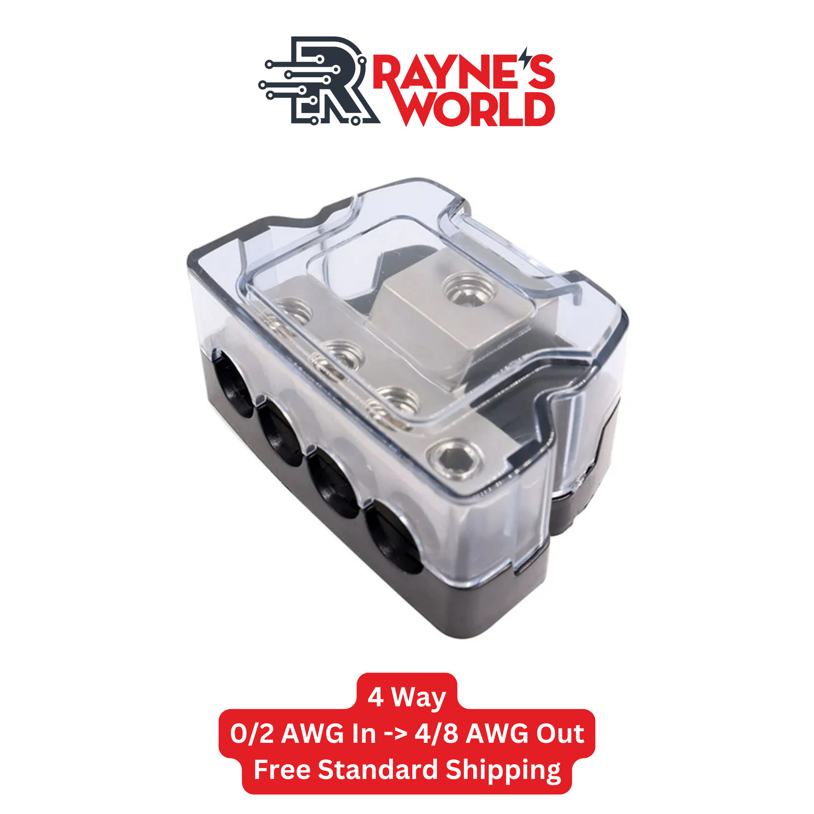 4 Way Distribution Block 0-4 AWG In, 4-10 AWG Out Car Audio Amp Power or Ground
