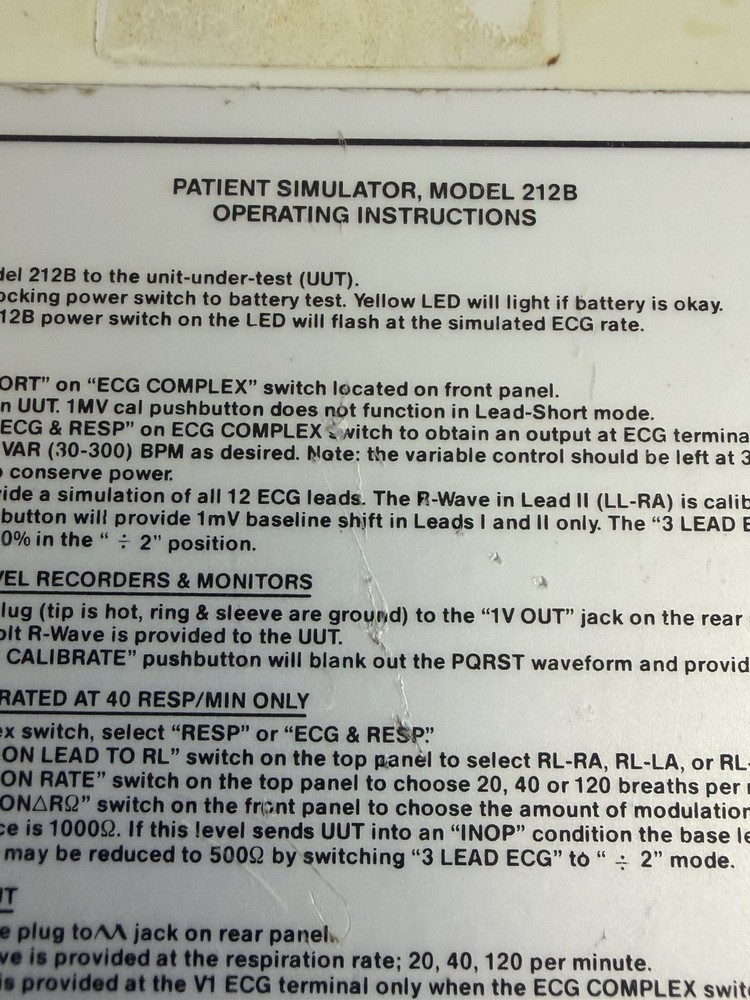 Dynatech Model 212B Patient Simulator: ECG Complex, Respiration, Blood Pressure