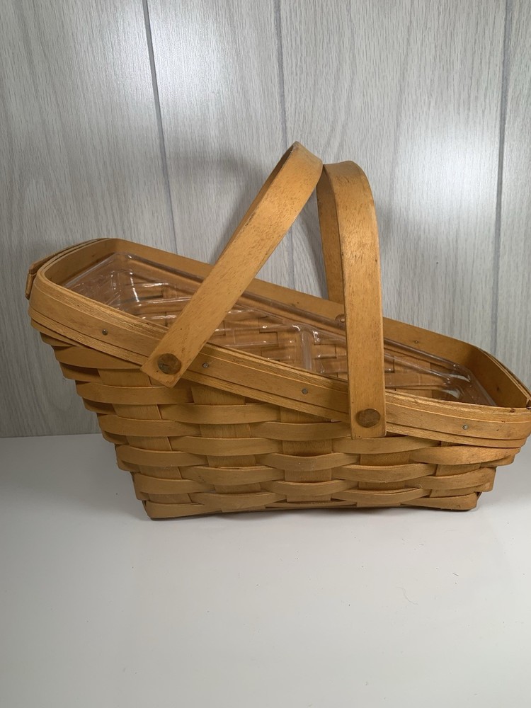 1999 Longaberger Vegetable Basket 2 Compartment Protector double handle Vintage