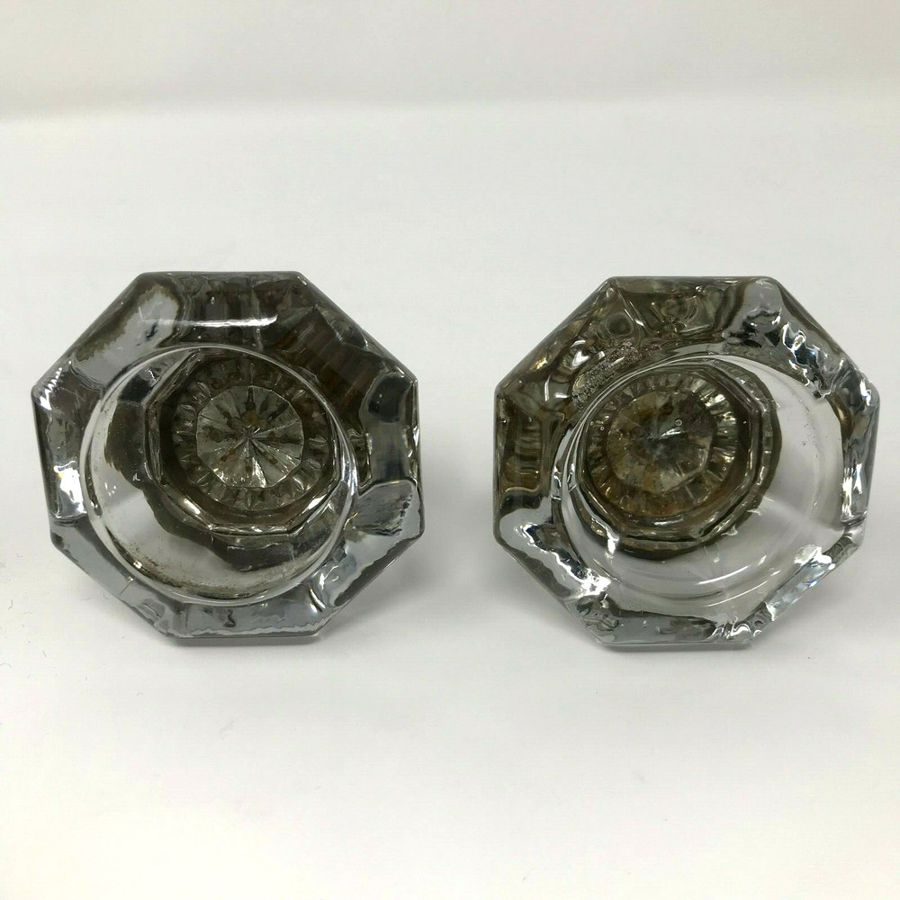 Antique Glass Crystal Unique Inset Brass Door Knobs (2 knobs only)
