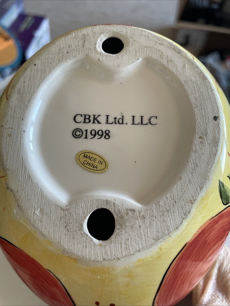 CBK LTD Hand Painted Ceramic Rooster With Fruit Design Yellow & Multicolor 1998