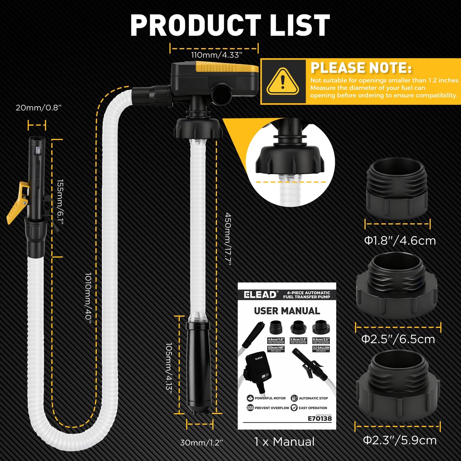 Battery-Powered Fuel Transfer Pump - 3.2 GPM No Spill New Version (Yellow)