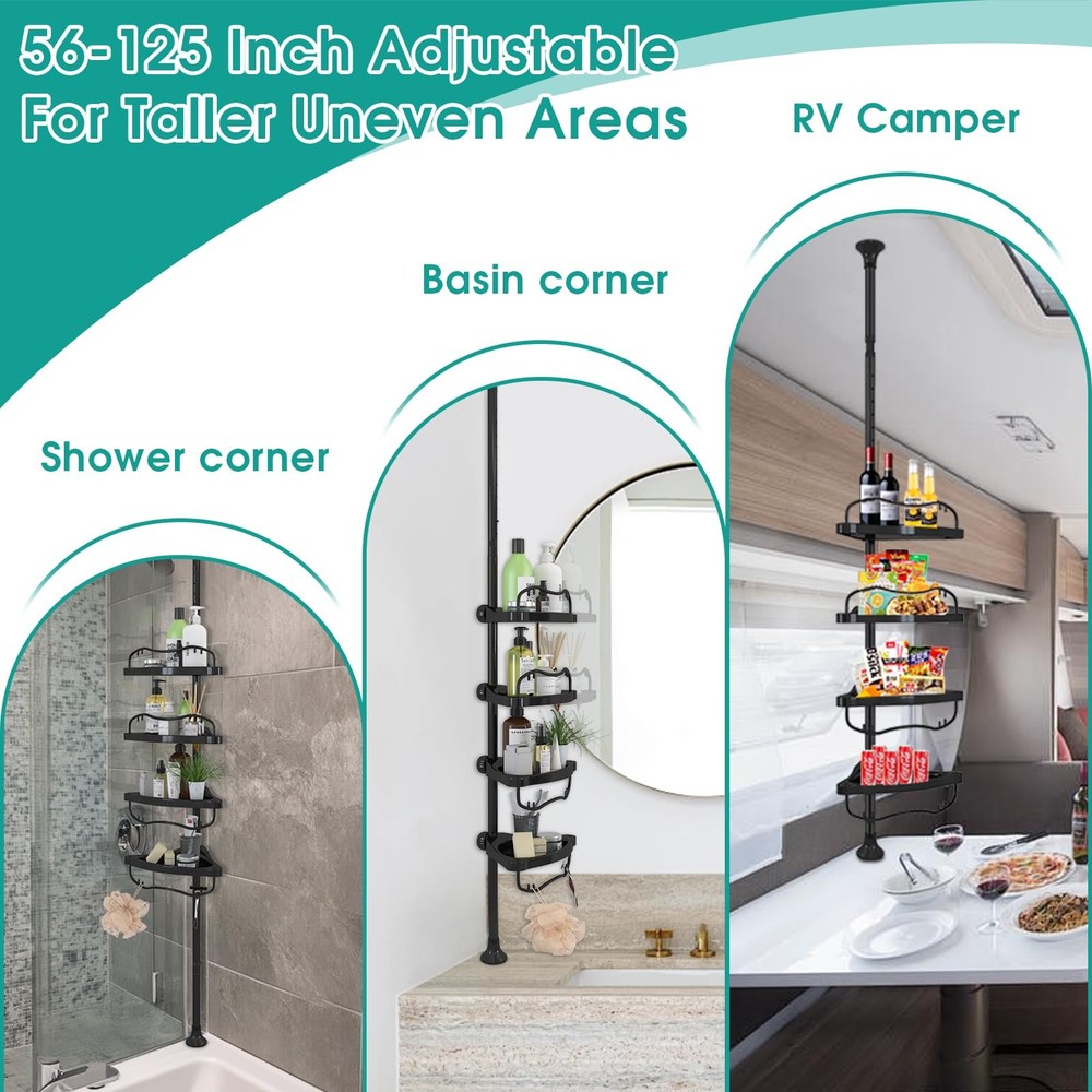 Corner Shower Caddy: Rustproof 125" Tension Inside Shower Organizer, Adjustab...