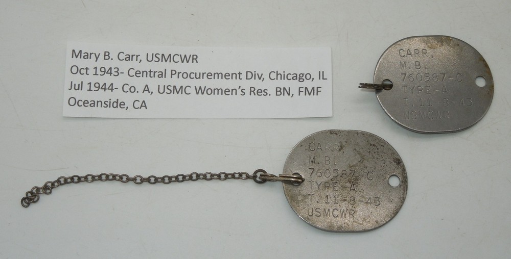 Original WWII USMC Marine Dog Tag Carr USMCWR Womens Reserves DTA4
