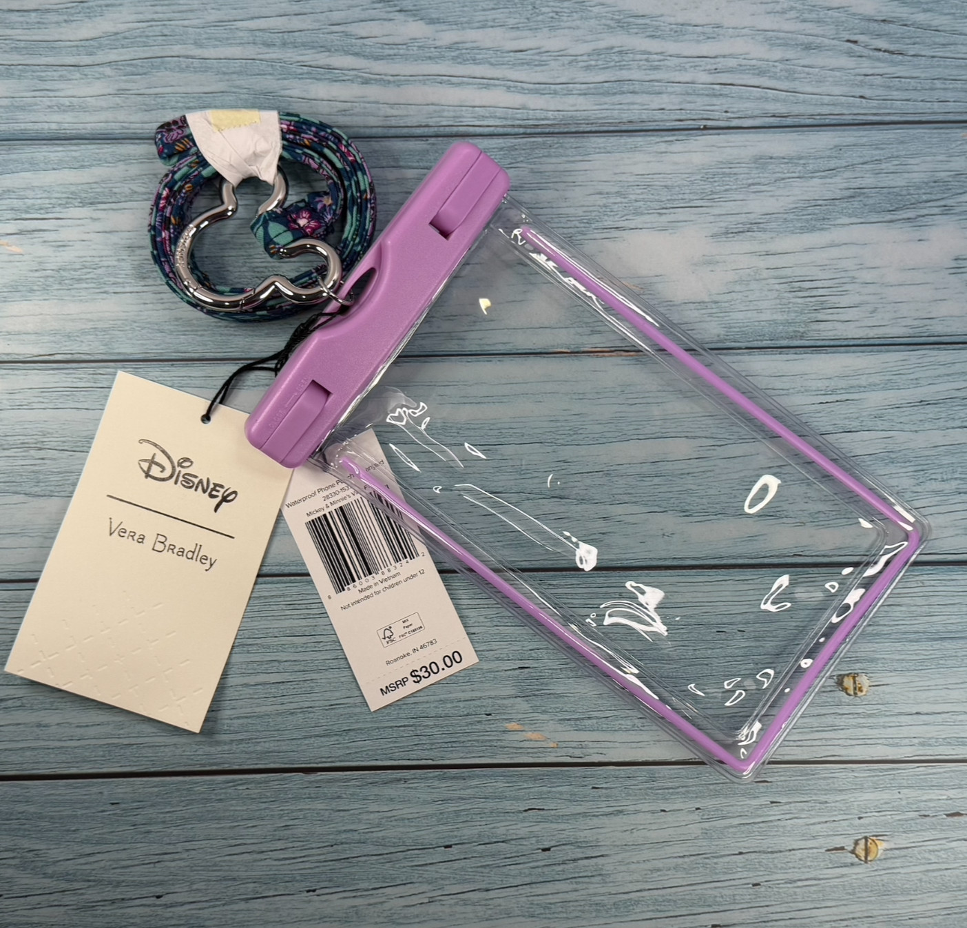 Vera Bradley Disney Mickey Minnie's Vine Floral WATERPROOF PHONE POUCH & LANYARD