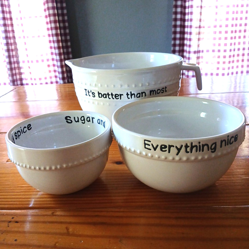 Parini Cookware Ceramic Batter Bowl 3 Piece Set Farm House Style Stackable