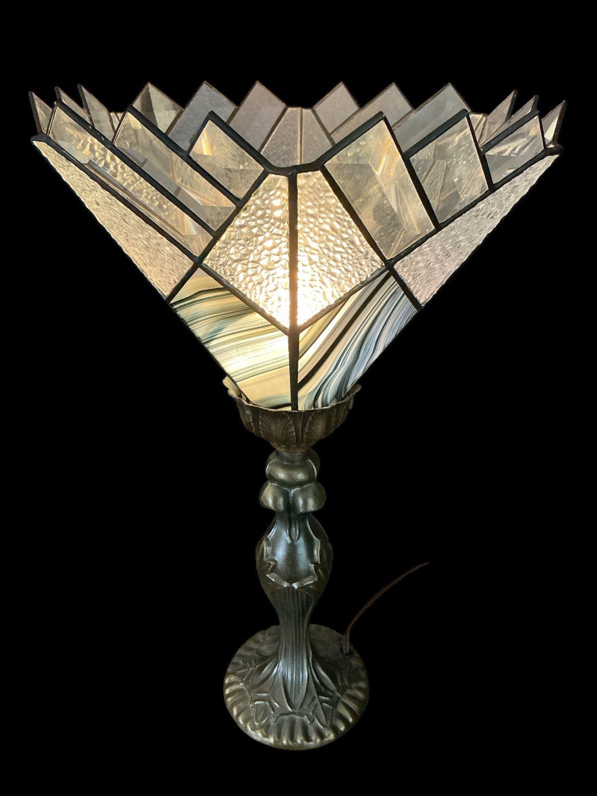 Tiffany Style Torchiere Multicolor Abstract Stained Glass Table Lamp