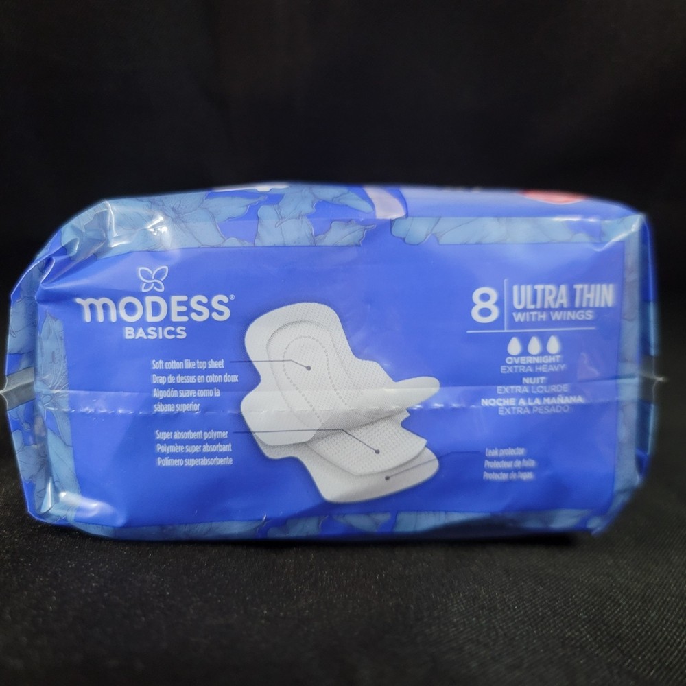 Modess Basics Ultra Thin with Wings Overnight Extra Heavy Pads Unscented