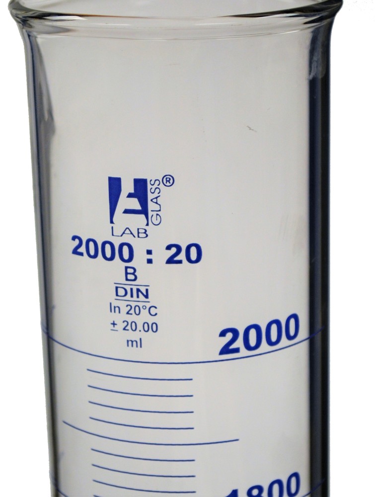 Eisco Labs 2000ml Graduated Cylinder, Class B - Blue Graduations, Hexagonal Base