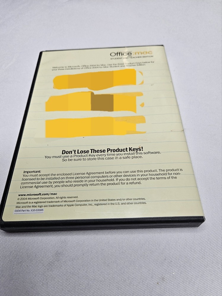 Microsoft Office Mac 2004 Student and Teacher Edition Software - 3 keys Incl.