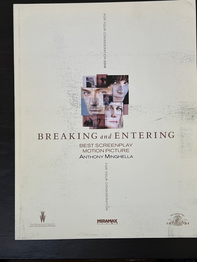 SIGNED SCRIPT "BREAKING AND ENTERING" AUTOGRAPHED BY SCREENWRITER/DIRECTOR