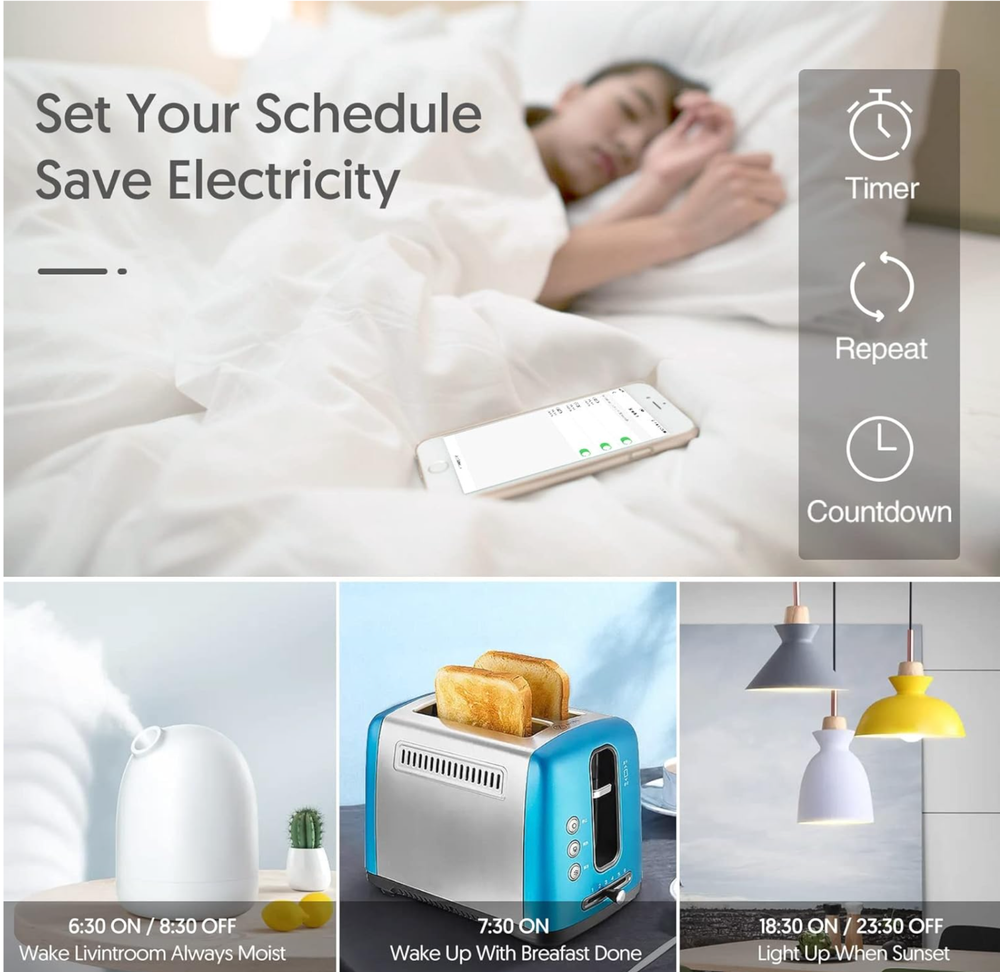 2 PACK Mini Smart 2.4G Wifi Plug Socket Outlet Work Alexa&Google Home Assistant