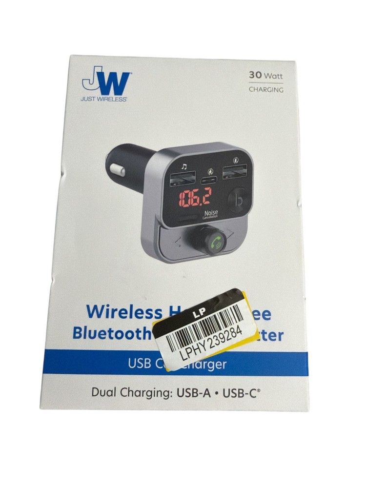 Just Wireless FM Transmitter with USB-C and USB-A Charging Port - Black