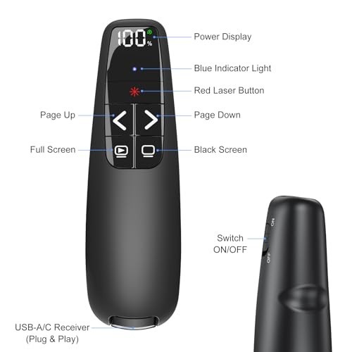 Wireless Presentation Clicker with Case, USB-C Red Laser Pointer for PowerPoint,