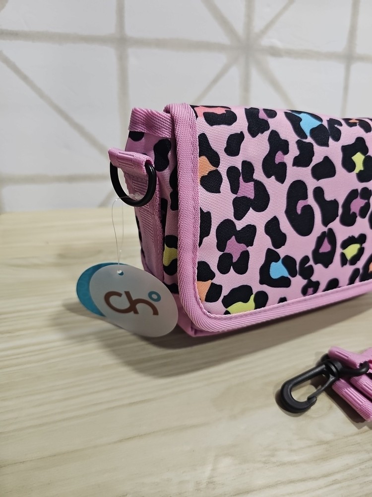Choco Mocha Kids Pink Leopard Flat Purse With Removeable Strap Zip Closure