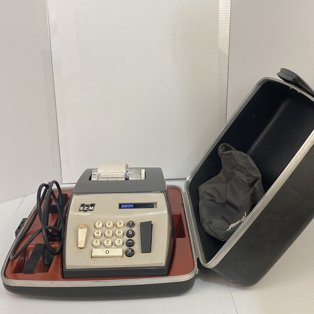 SCM 890N Electronic Adding Machine & case & soft cover Vintage