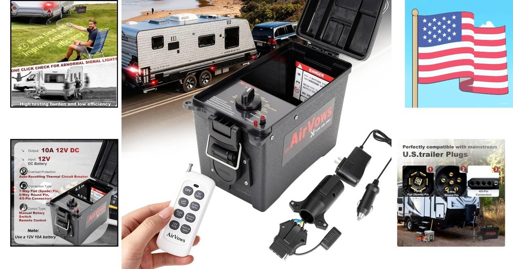 Trailer Light Tester with Remote Control Function,7-Way Flat Spade Pin,6-Way ...