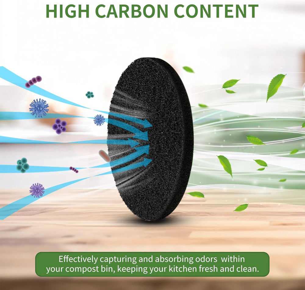 6.7 Inch Kitchen Compost Bin Charcoal Filter Replacements, 12 Pack Compost Pail