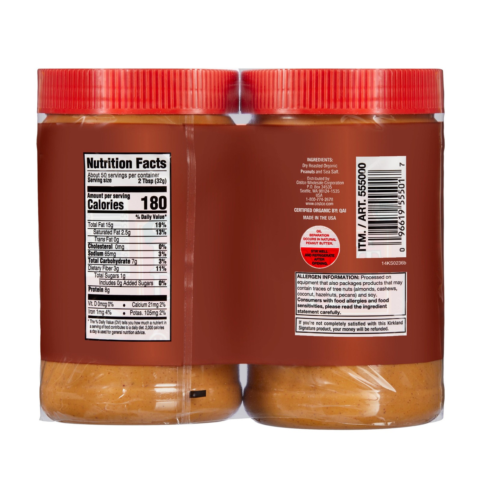 Kirkland Signature Organic Peanut Butter, 28 oz, 2-pack