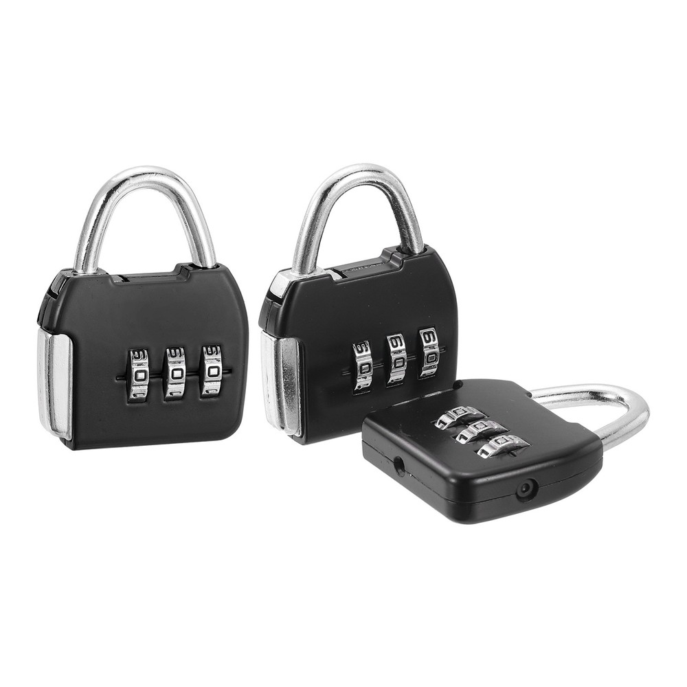 3Pcs Resettable 3 Digit Combination Lock Code Padlock, Black (47 x 36mm)