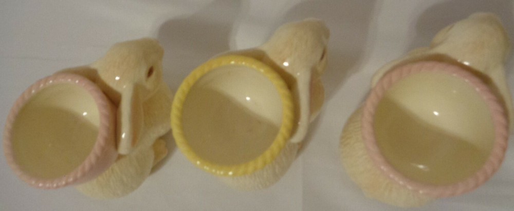 HALLMARK EASTER BUNNY RABBIT FIGURE LOT 3 TABLE DECOR EGG CUP CANDLE HOLDER