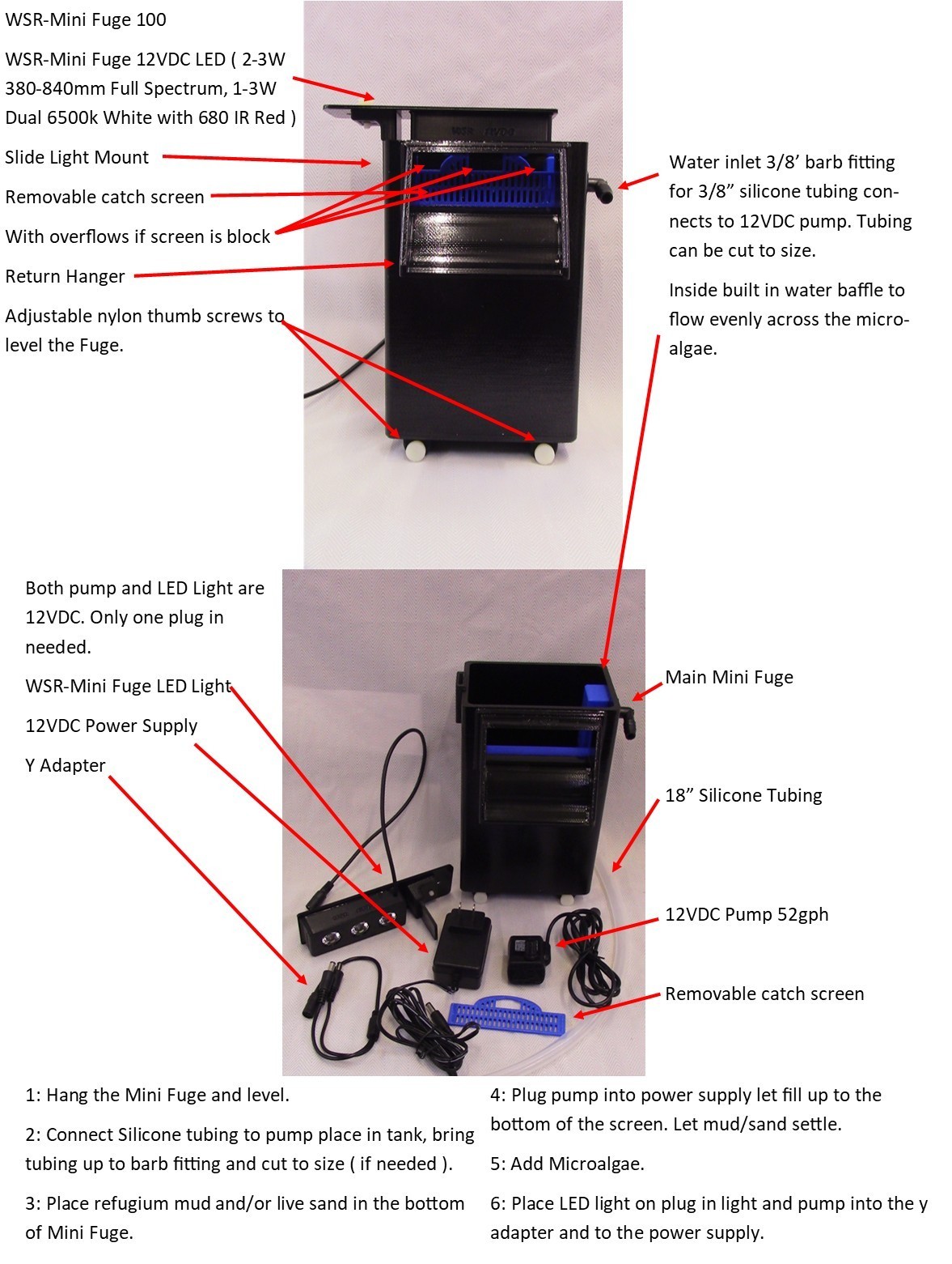 Refugium, WSR-Mini Fuge-100 Hang on Refugium System W/Pump and LED Light