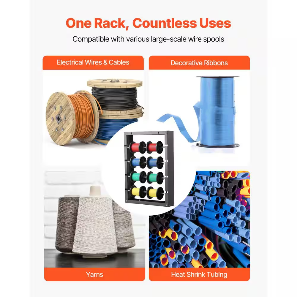 Wire Spool Rack 4-Adjustable Rods Cold-Rolled Wire Spool Holder Wall Mounted Wir