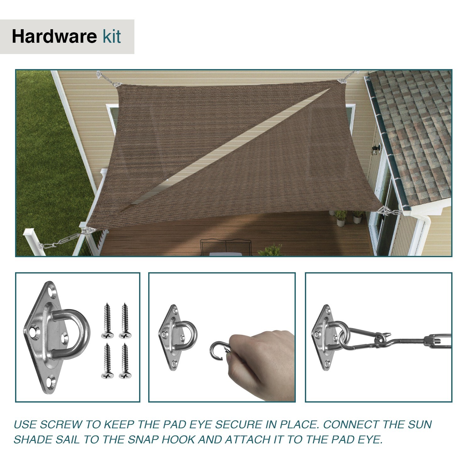 8'' Triangle Sun Shade Sail Stainless Hardware Kit Heavy Duty Awning Attachment