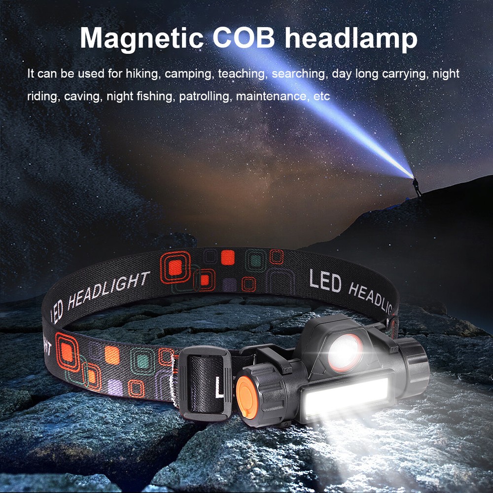 2X COB LED Headlamp Headlight USB Rechargeable Waterproof Head Light Flashlight