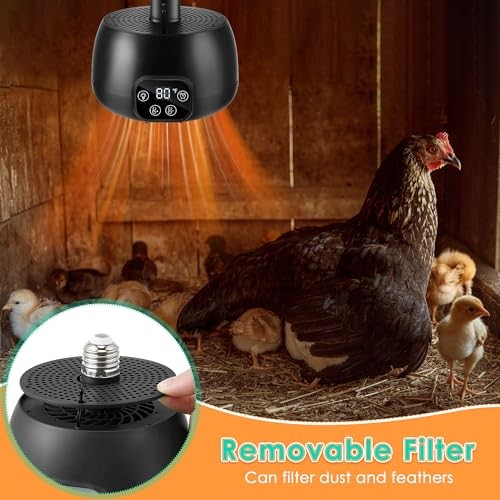 Chicken Coop Heater with LED Lighting, Adjustable Temperature, Timer & 1