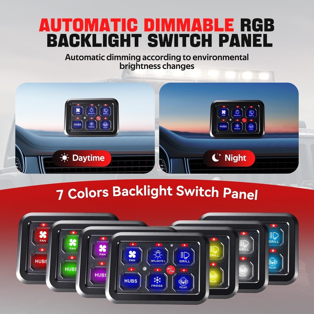 6 Gang Switch Panel with Automatic Dimmable On-Off LED Switch Pod Universal C...